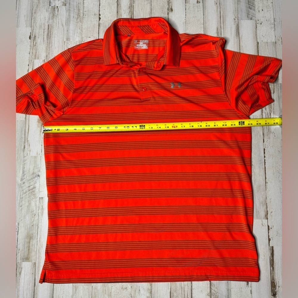 Under Armour Polo Shirt Mens 2XL Orange Performance Loose Heatgear Stripe - Picture 5 of 9